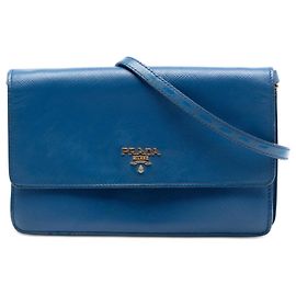 Prada Blue Saffiano Wallet on Strap Blue