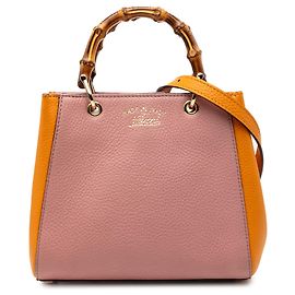 Bolsa shopper mini bicolor de couro de bezerro rosa Gucci com bambu Rosa