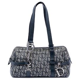 Borsa a spalla Dior Blue Diorissimo Trotter in tela con charm D Blu Blu navy