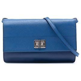 Prada Blue Saffiano Turn Lock Wallet on Strap Blue Dark blue