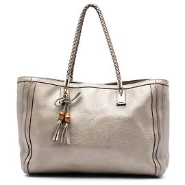 Gucci Gold Metallic Grained Leather Bella Tote Golden