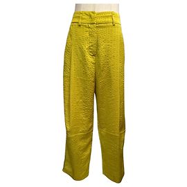 Autre Marque Calças cropped amarelas em croco embutido Manila Grace Amarelo