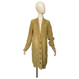 Autre Marque Langer Cardigan Senfgelb Mohair Wolle Gelb