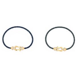 FRED FORCE 10 MEDIUM MODEL YELLOW GOLD 18K SEMI-PAVED DIAMOND 2 CABLE BRACELET Golden