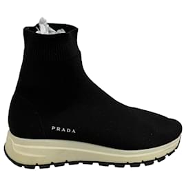 Prada Stricksocken-Sneaker aus schwarzem Polyester Schwarz