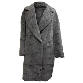 Max Mara Abrigo de doble botonadura en alpaca gris con acentos de piel Sportmax Gris