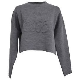 Suéter cropped em lã cinza com logotipo Loewe em relevo Cinza