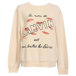 Moletom de algodão creme com estampa de logo Lanvin Branco Cru