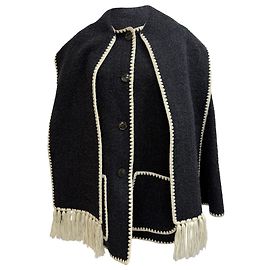 Totême Drapierte Fransenjacke aus grauer Wolle Grau