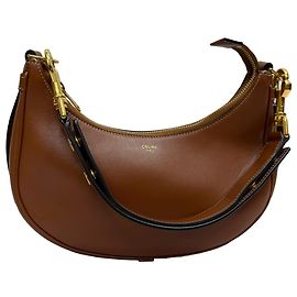 Céline Bolsa de Ombro Ava Média Celine em Couro de Bezerro Marrom Marrom Vermelho