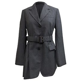Blazer con cinturón en lana gris con estampado de príncipe de Gales de Prada Gris