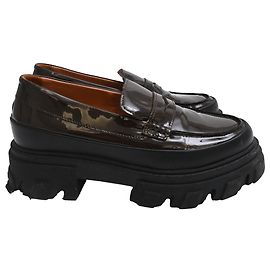 Ganni Mocassins Chunky en Cuir Verni Marron Marron