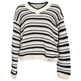 Gestreifter Strickpullover von Ganni aus weißer und schwarzer Baumwolle Weiß