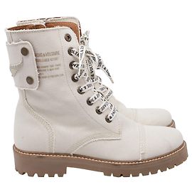 Zadig & Voltaire Joe Combat Boots in White Canvas White Cream