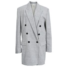 Isabel Marant Etoile Plaid Double-Breasted Blazer in Grey Wool Grey