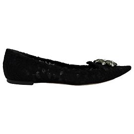 Dolce & Gabbana Lace Crystal Embellished Ballet Flats in Black Viscose Black