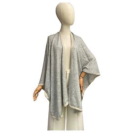 Autre Marque Poncho en cachemire gris et crème Gris Écru