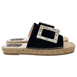 Roger Vivier Sandálias de slide espadrille com fivela de cristal Prata