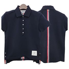 Thom Browne Polo T-shirt classico a tre strisce per donne in blu navy Blu