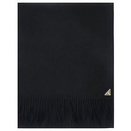 Prada Sciarpa in seta e cashmere con logo e frange Nero