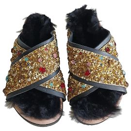 Céline CELINE S/S 2013 RUNWAY CRYSTAL EMBELLISHED SANDALS SHOES EU36 Black Golden