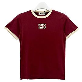Miu Miu Gerades T-Shirt mit Logo Amaranth Weiß