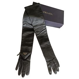 Lange schwarze Lammlederhandschuhe von Prada Größe 7,5 Schwarz