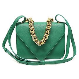 Bottega Veneta Bolsa envelope pequena em couro de bezerro grão verde selva com corrente dourada Verde