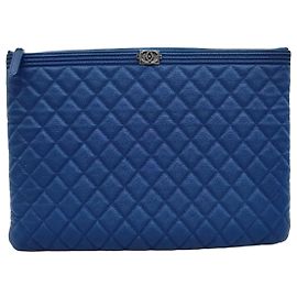 Chanel Borsa Clutch Grande Caviar Blu Serie Blu