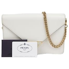 Prada Bolsa transversal com corrente e logotipo triangular Branco