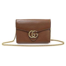 Gucci Mini borsa a tracolla GG Marmont in pelle texturizzata marrone con catena Marrone