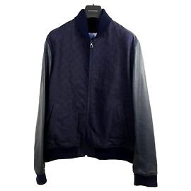 Louis Vuitton Watercolor Monogram Leather Denim Blouson Jacket Black