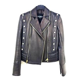 Balmain Lammfell Rider Lederjacke Braun