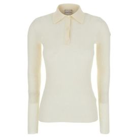 Moncler Polo in cotone misto a coste con patch logo Bianco