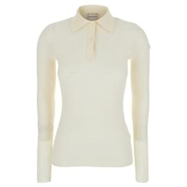 Moncler Polo de algodão misto com ribanas e patch de logo Branco