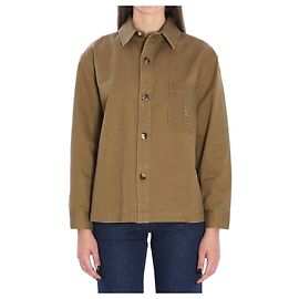 Saint Laurent Camisa overshirt de gabardina de algodón y lino Castaño