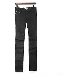 Saint Laurent Calças de couro femininas Preto
