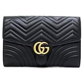 Gucci Weiche strukturierte Clutch-Tasche Marmont Schwarz