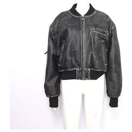 Acne Schwarze Leder Bomberjacke für Damen Saison Schwarz