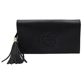 Gucci Clutch in pelle nera con frange Interlocking Soho Nero
