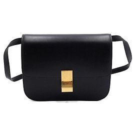 Céline Bolsa de ombro e bolsa crossbody clássica em couro de bezerro preto médio Preto