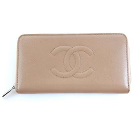 Chanel cc CC Caviar Zip Long Wallet Orange