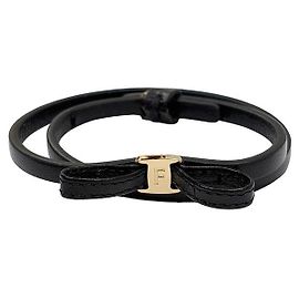 Salvatore Ferragamo Mini Bow Double Wrap Bracelet Black Black