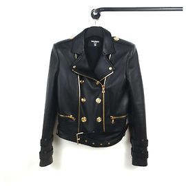Balmain Lammfell Rider Lederjacke Schwarz