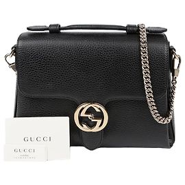 Gucci Interlocking Top Handle Tote Shoulder Bag Black