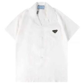 Prada Camisa de algodón de manga corta con logo triangular Plata