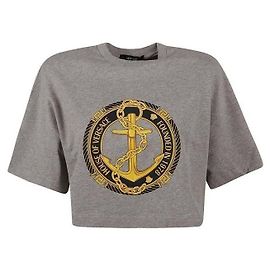 Versace Camiseta cropped com estampa gráfica Marrom