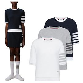 Thom Browne Texturiertes Baumwoll-T-Shirt mit kurzen Ärmeln Blau