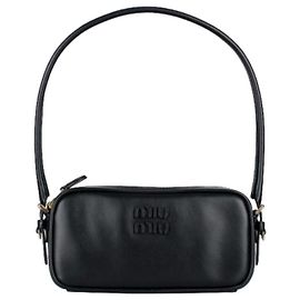 Miu Miu Bolsa de ombro em couro com logo Preto