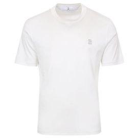 Brunello Cucinelli Besticktes T-Shirt mit Rundhalsausschnitt und kurzen Ärmeln Weiß